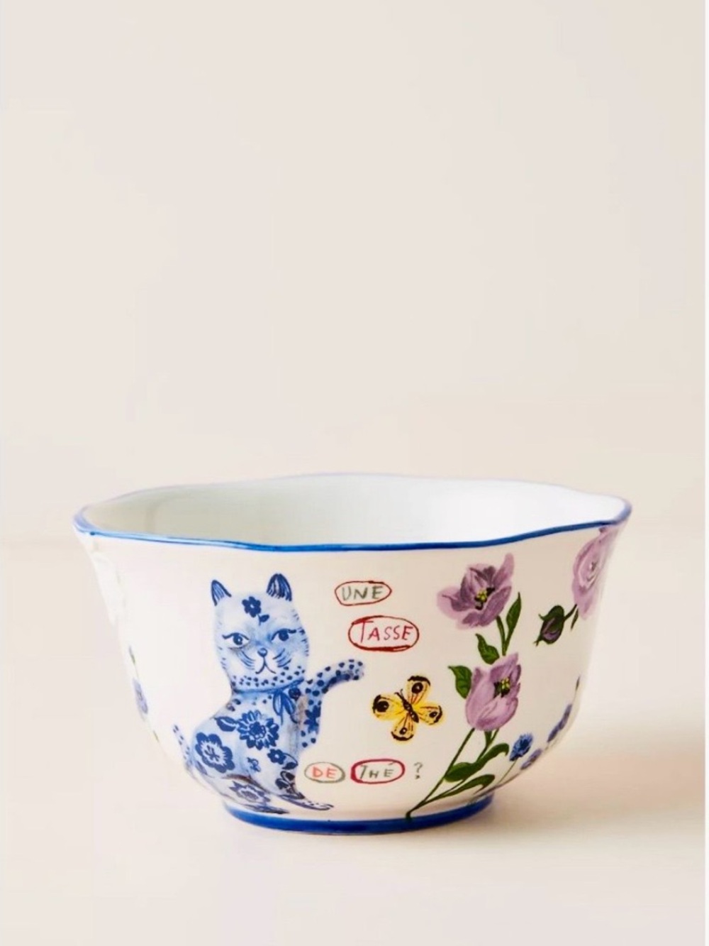 NWT Anthropologie Nathalie Lete Cereal Bowl (Pink/Rose/Cat)